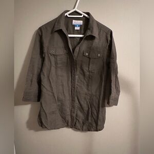Ladies  Brown kaki Button down Linen blend Shirt